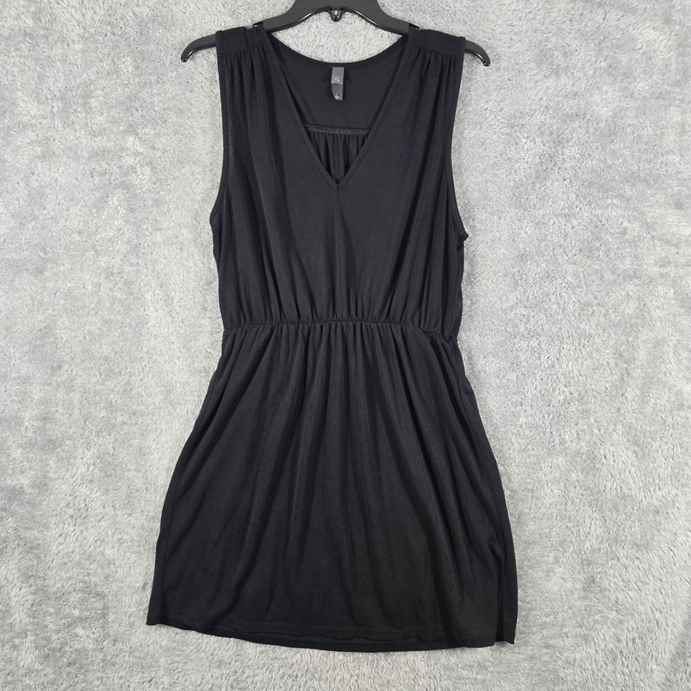 ALYA Womens Black V-Neck Sleeveless Elastic Waist Mini Dress Size L Made in USA